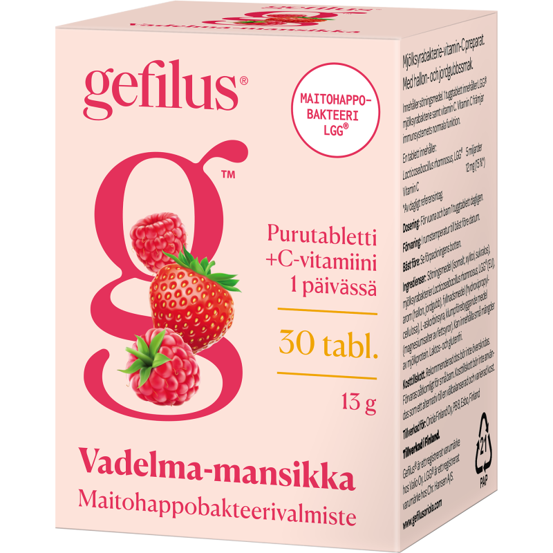 Gefilus maitohappobakteeri 30 kpl 13 g vadelma-mansikka