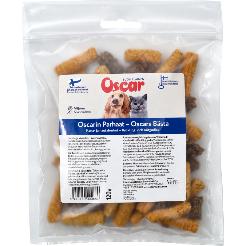 Koiran herkku Oscar 120 g Oscarin Parhaat kana & nauta