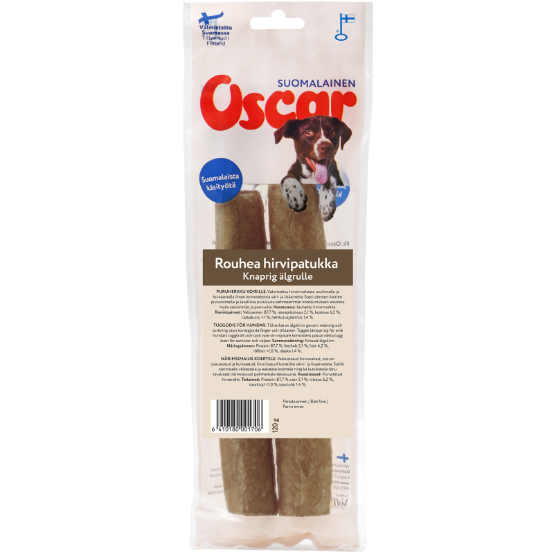Koiran puruherkku Oscar 120 g rouhea hirvipatukka