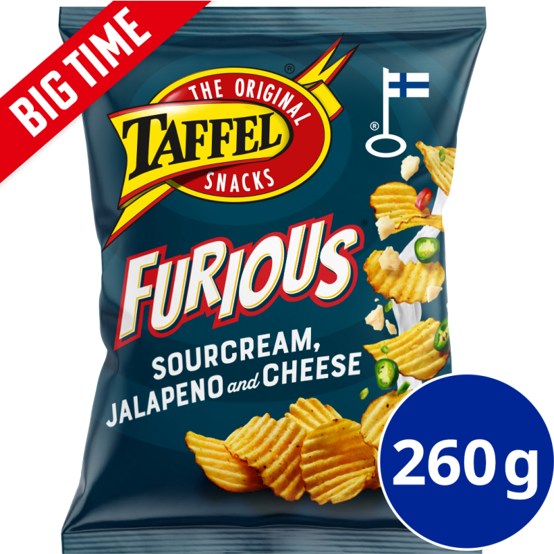 Perunalastu Taffel 260 g Furious Sourcream Chili Jalapeno & Cheese