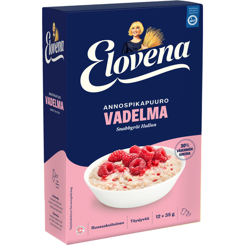 Annospikapuuro Elovena 420 g Hetki Vadelma vähemmän sokeria