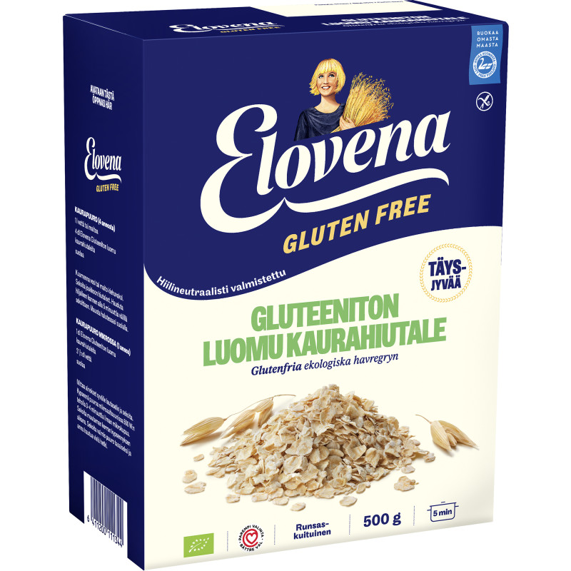 Täysjyväkaurahiutale Elovena 500 g gluteeniton luomu