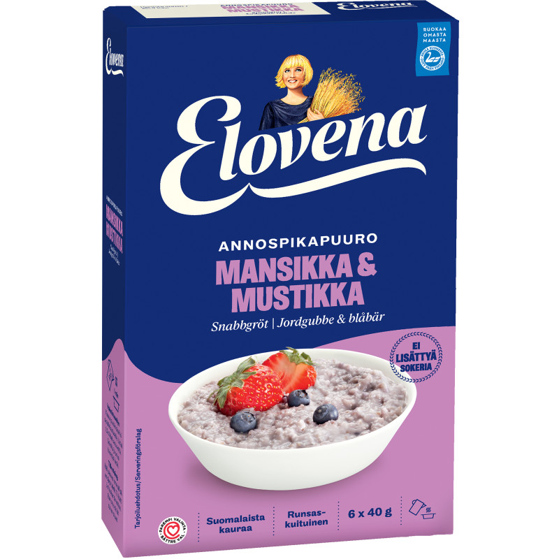 Annospikapuuro Elovena 240 g Mansikka-mustikka