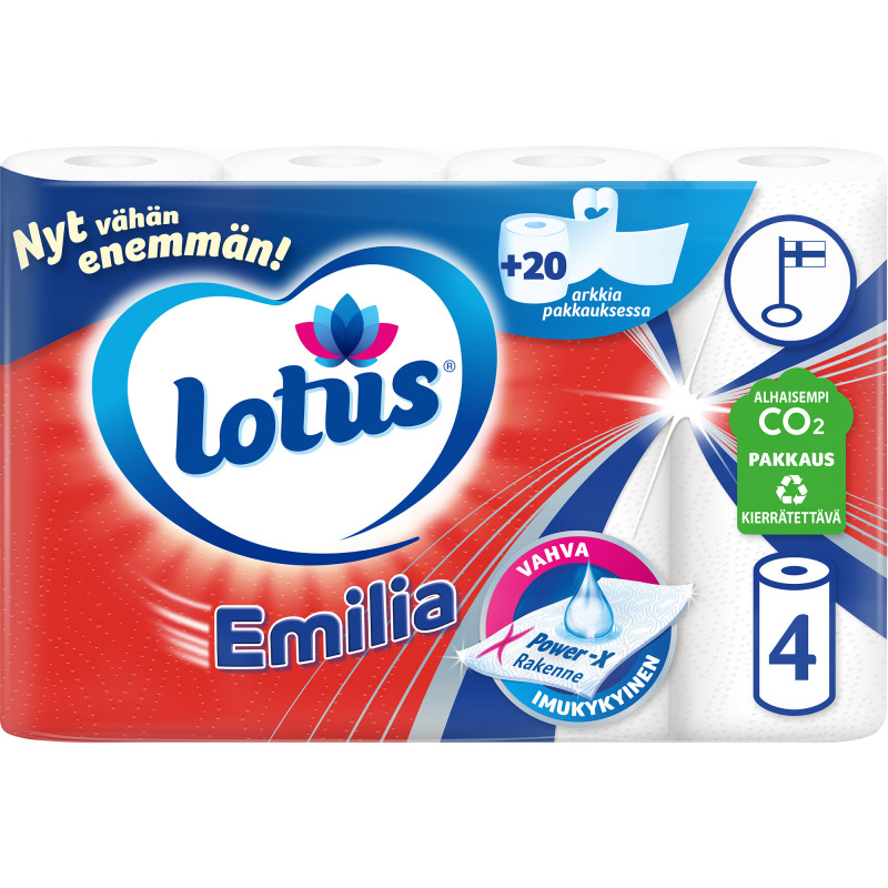 Talouspaperi Lotus Emilia 4 rl valkoinen