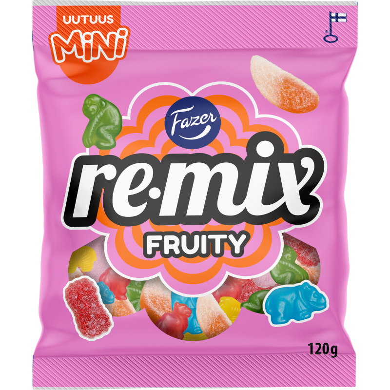 Karkkipussi Fazer 120 g Remix Mini Fruity