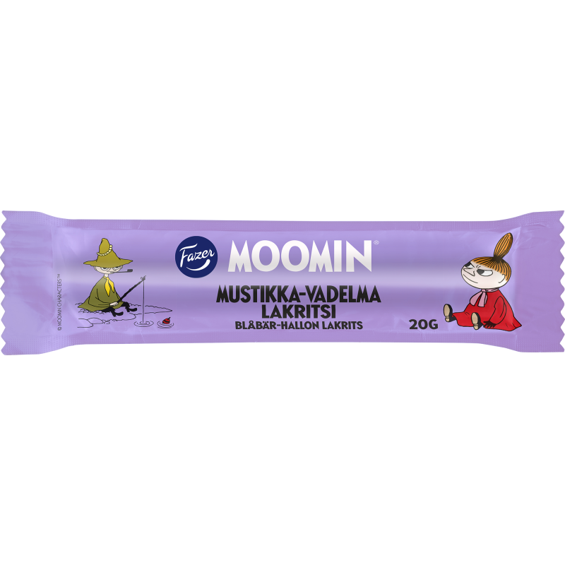 Lakritsipatukka Fazer 20 g Moomin mustikka-vadelma