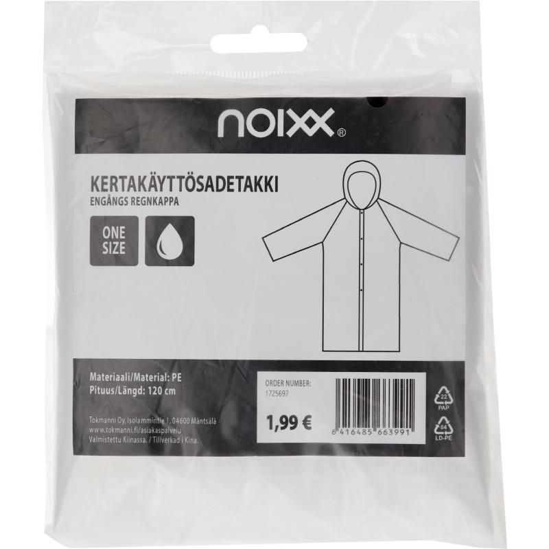 Kertakäyttösadetakki noixx kirkas