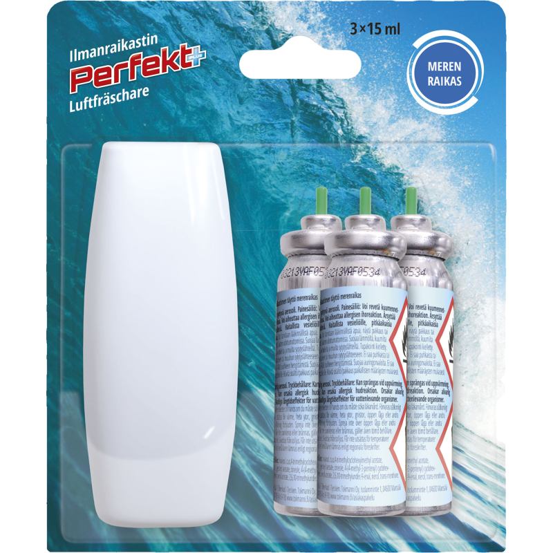 Ilmanraikastin Perfekt+ pidike + 3 x 15 ml merenraikas
