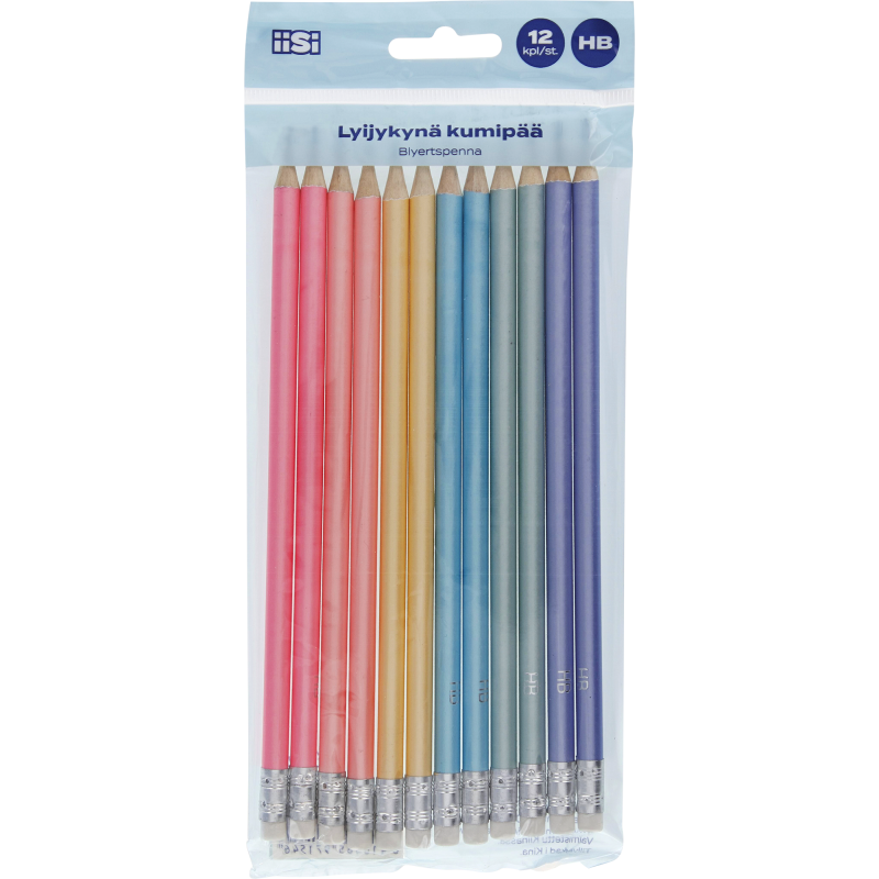 Lyijykynä Iisi 12 kpl HB kumipää värikäs