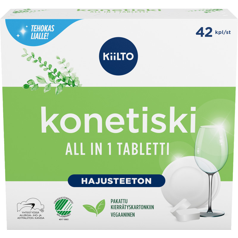 Konetiskitabletti Kiilto 42 kpl All in 1 hajusteeton