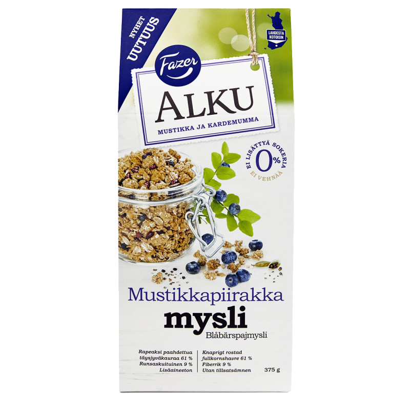 Mustikkapiirakkamysli Fazer Alku 375 g 