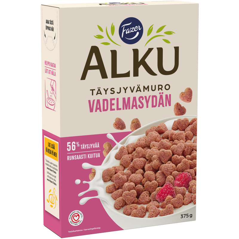 Täysjyvämuro Fazer Alku 375 g vadelmasydän