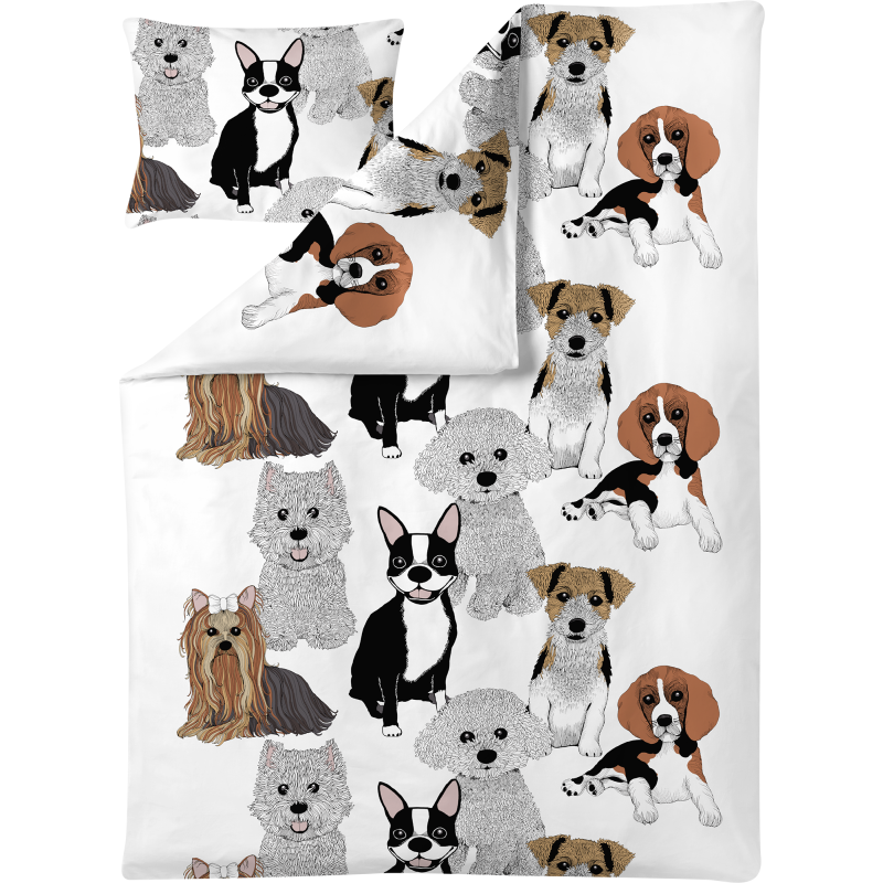 Pussilakanasetti Vallila 150 x 210 cm Doggies valkoinen