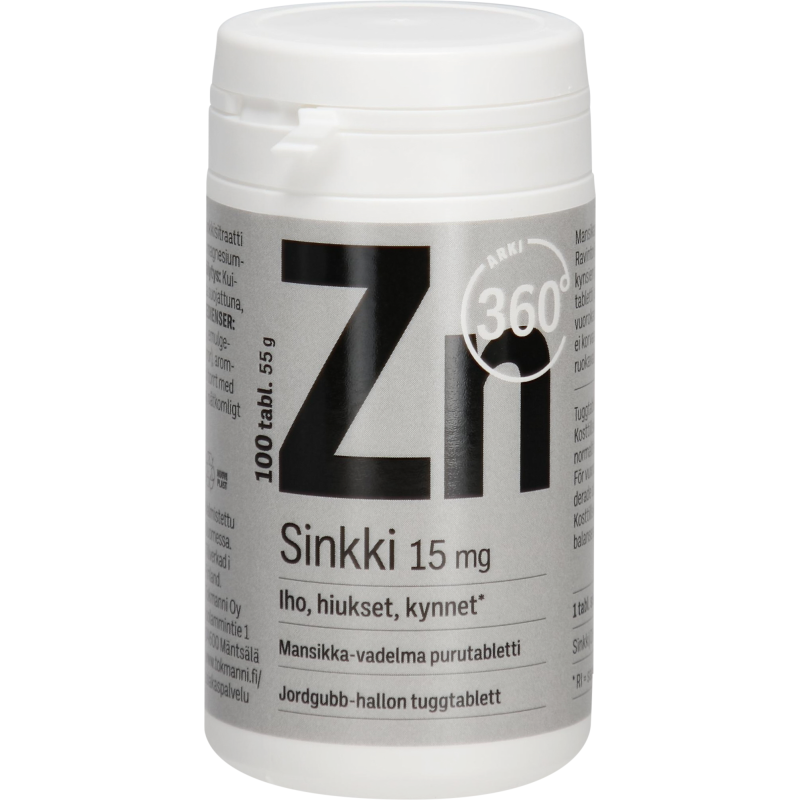 Sinkki Arki 360° 100 kpl 15 mg mansikka-vadelma