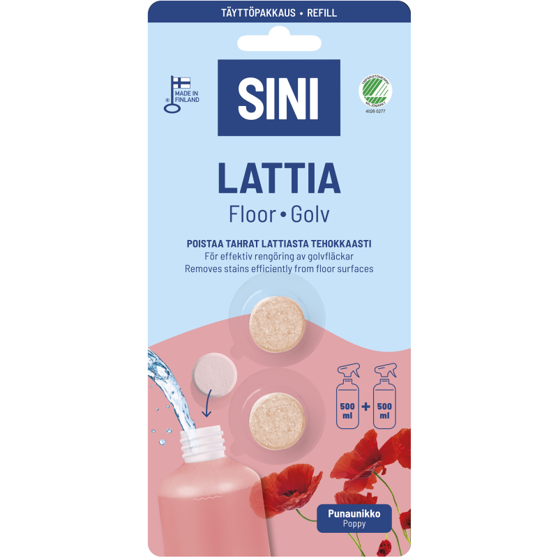 Puhdistusainetabletti Sini 2 kpl Lattia täyttöpakkaus