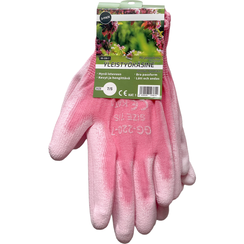 Työkäsine PU 3 paria, pinkki