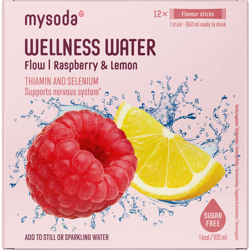 Juomajauhe Mysoda 12 x 4 g Wellness Water Raspberry-lemon
