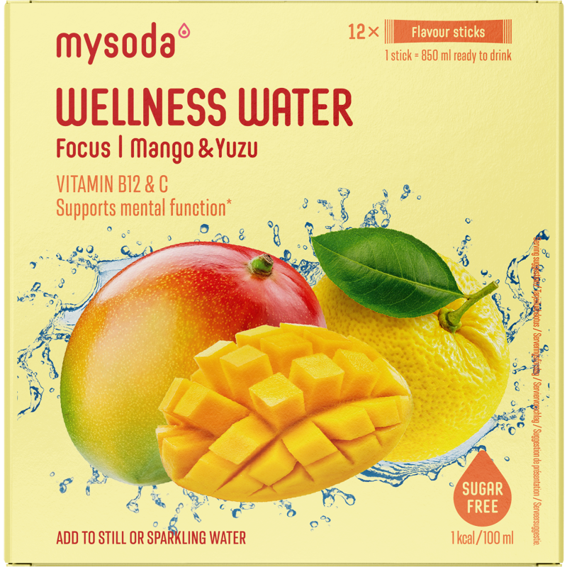 Juomajauhe Mysoda 12 x 4 g Wellness Water Mango-yuzu