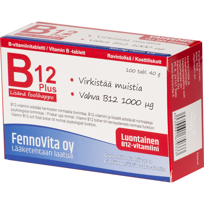 B12 1000 µg 100 kpl Plus foolihappo