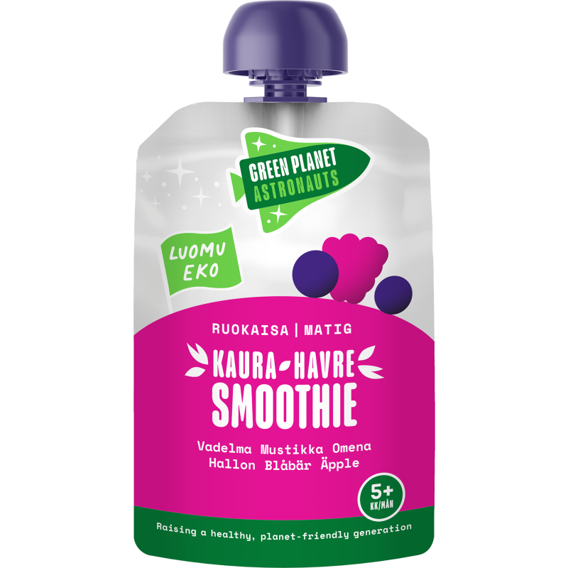 Kaurasmoothie Green Planet Astronauts 100 g vadelma-mustikka-omena luomu 5 kk+