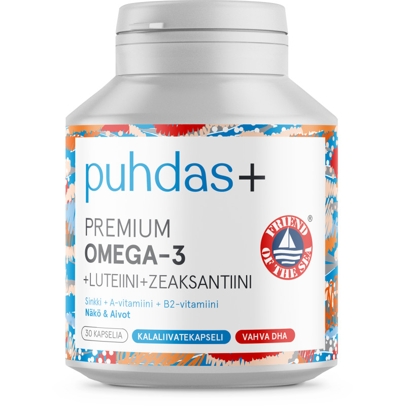 Premium Omega-3 + Luteiini ja Zeaksantiini Puhdas+ 30 kaps