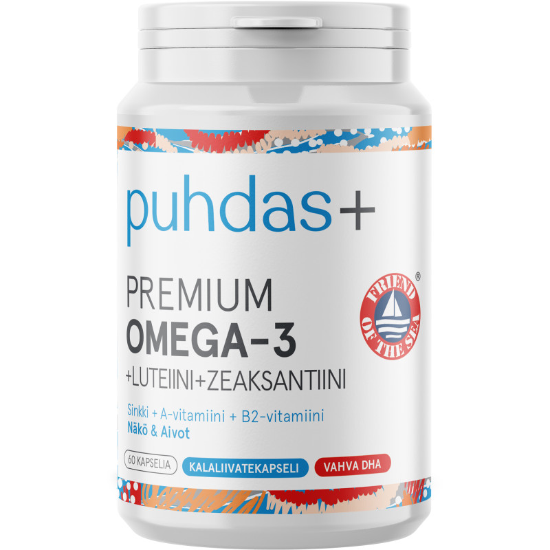 Premium Omega-3 + Luteiini ja Zeaksantiini Puhdas+ 60 kaps