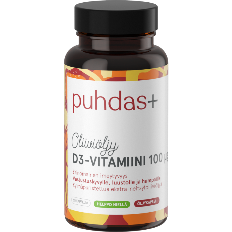 D3-vitamiini Puhdas+ 100 µg 60 kaps Oliiviöljy