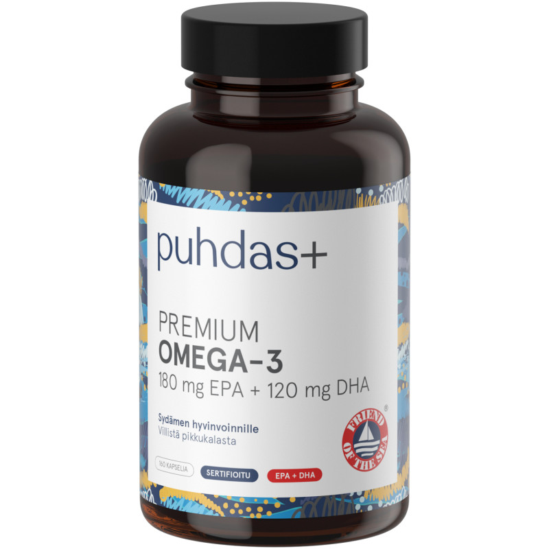 Omega-3 Puhdas+ 180 mg EPA + 120 mg DHA 160 kaps