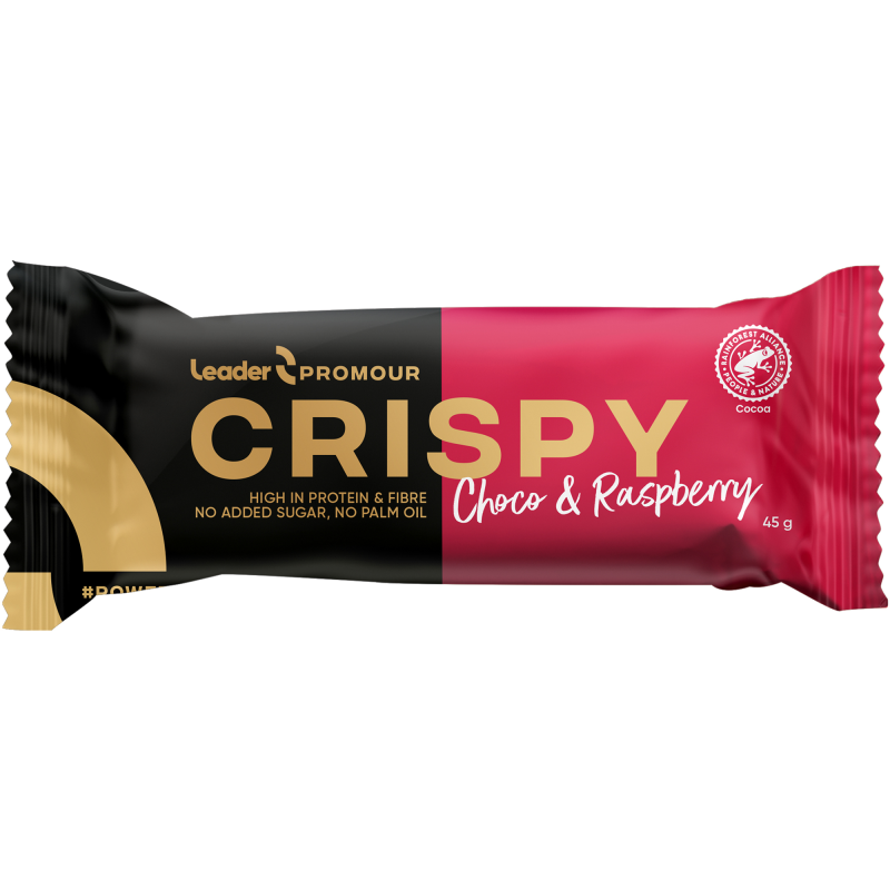 Proteiinipatukka Leader Promour 45 g Crispy Milk Choco & Raspberry