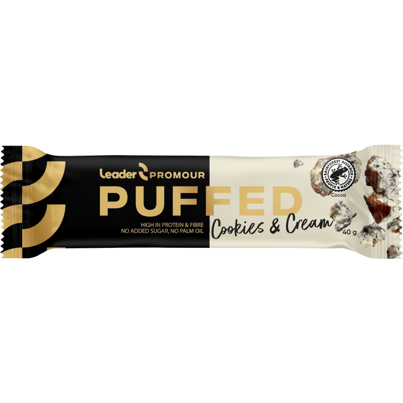 Proteiinipatukka Leader Promour 40 g Puffed Cookies & Cream