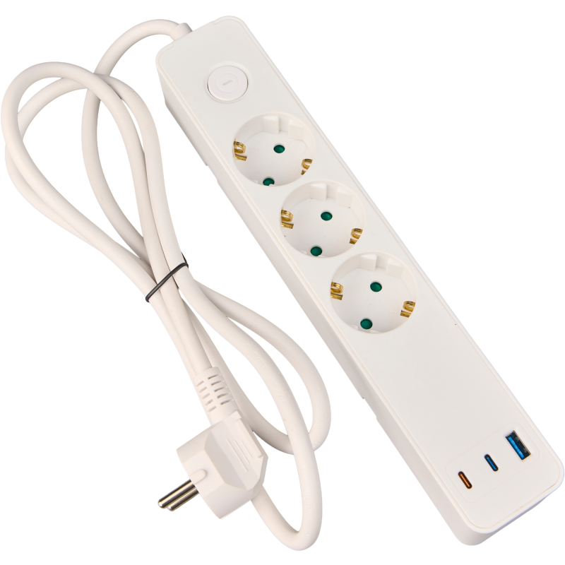 Jatkojohto Airam Jax 3-os+3USB 65 W 1,4 m valkoinen