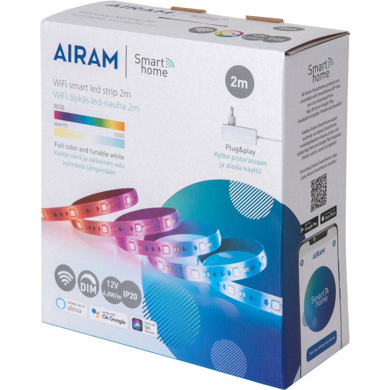 LED-valonauha Airam Smart Strip 2 m, 12 V, RGB/TW 2700-6500 K | tokmanni.fi