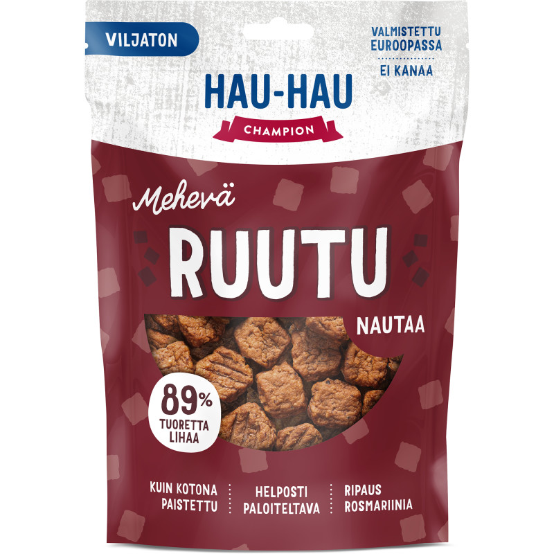 Koiran herkku Hau-Hau 140 g Mehevä ruutu nautaa