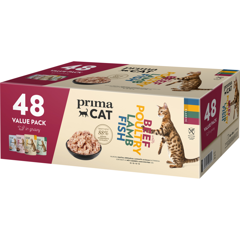 Kissanruoka PrimaCat Classic 48 x 85 g valuepack kastikelajitelma