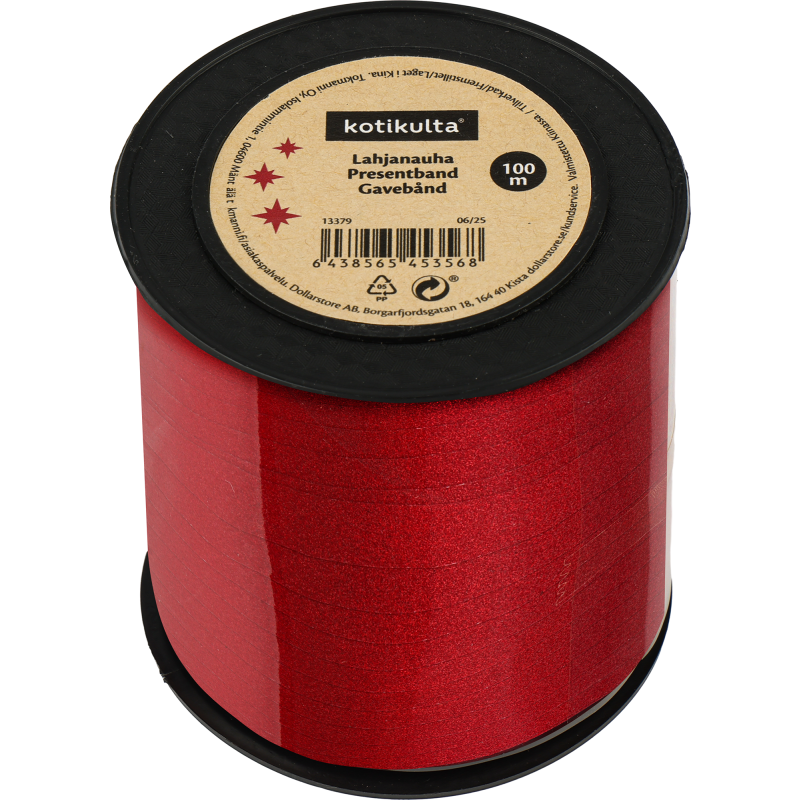 Lahjanauha Kotikulta 10 mm x 100 m glitter punainen