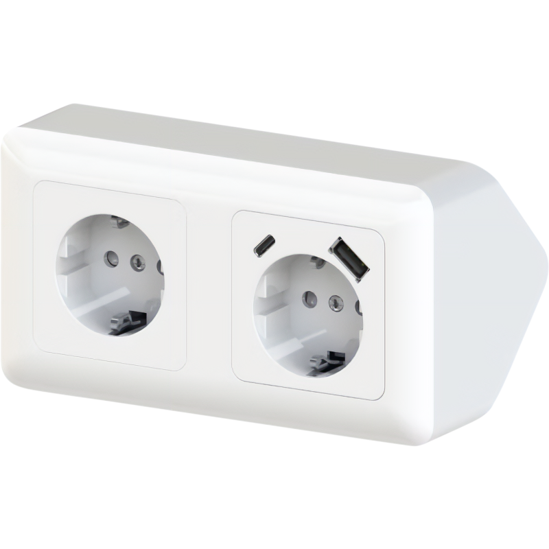 Kulmapistorasia 2-osainen + USB A+C