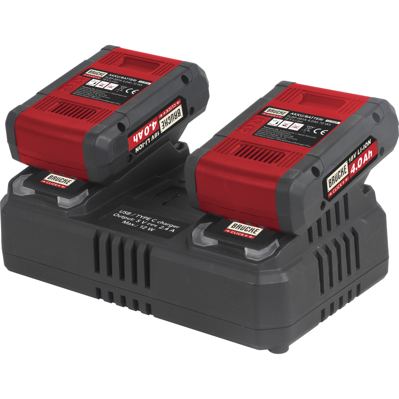 Akku+laturisetti Brücke CLICK+ Dual 2x4Ah 18V