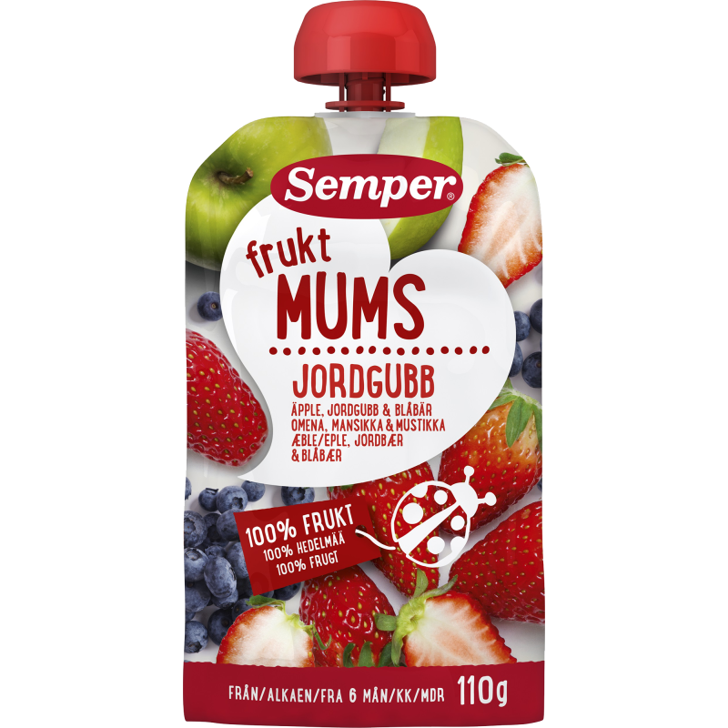 Hedelmäsmoothie Semper 110 g Fruktmums mansikka 6 kk