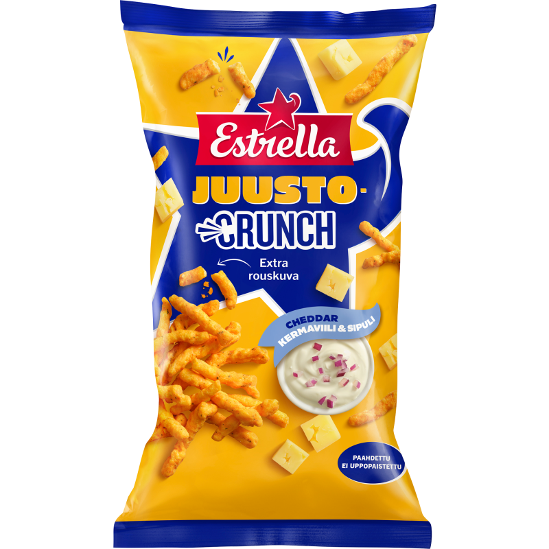 Juustosnacks Estrella 200 g Juusto-Crunch kermaviili & sipuli
