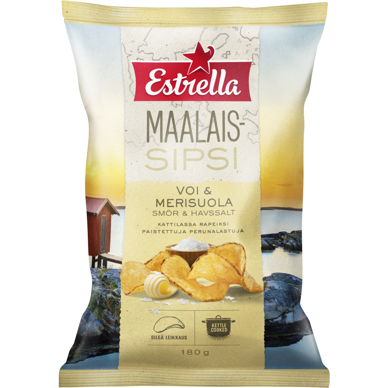 Maalaissipsi Estrella 180 g voi & merisuola
