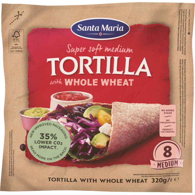 Tortilla Santa Maria 8 kpl 320 g Whole Wheat Medium