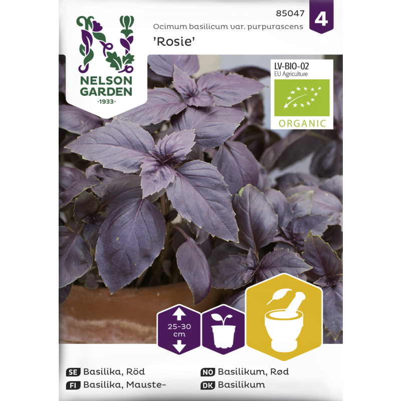 Maustebasilika siemen Nelson Garden Basic Rosie Organic