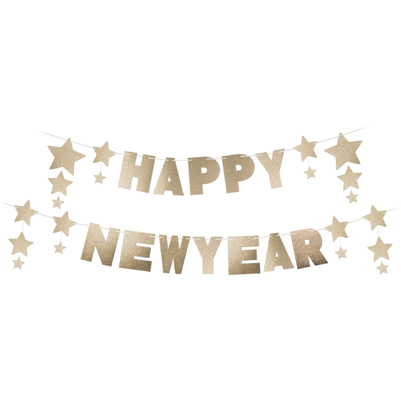 Koristenauha Let's Party 3 m Happy New Year kulta