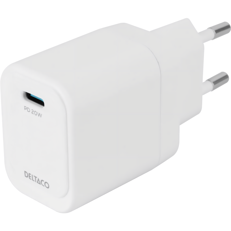 USB-C seinälaturi Deltaco 20 W valkoinen