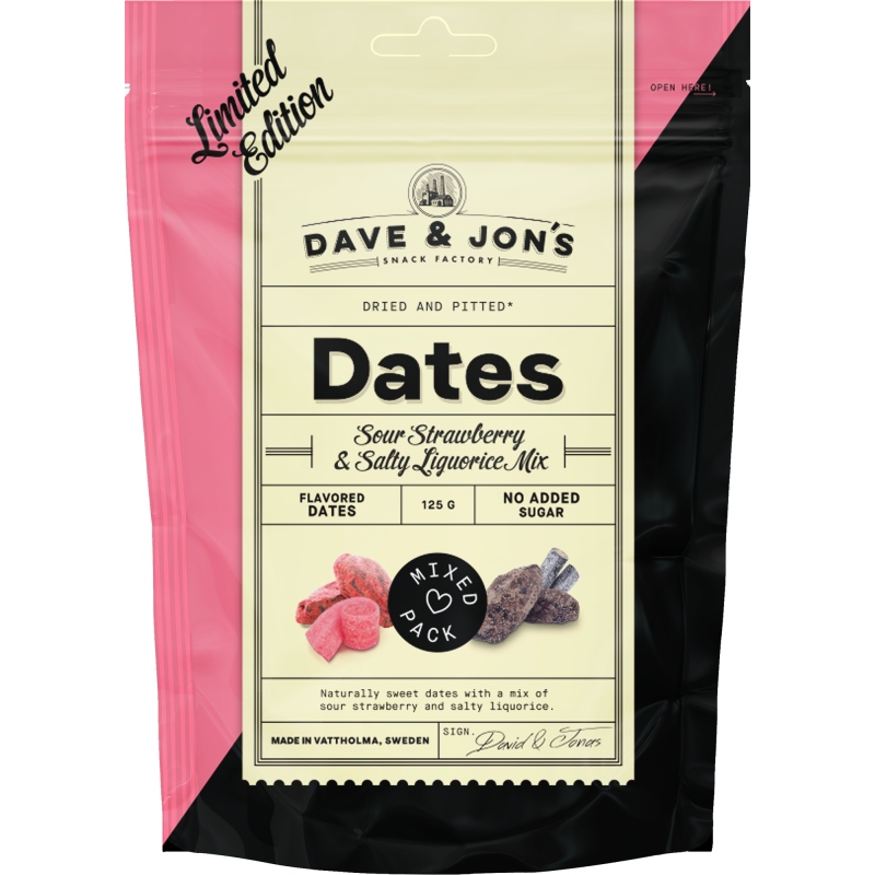 Taateli Dave & Jon´s 125 g kirpeä mansikka ja salmiakki