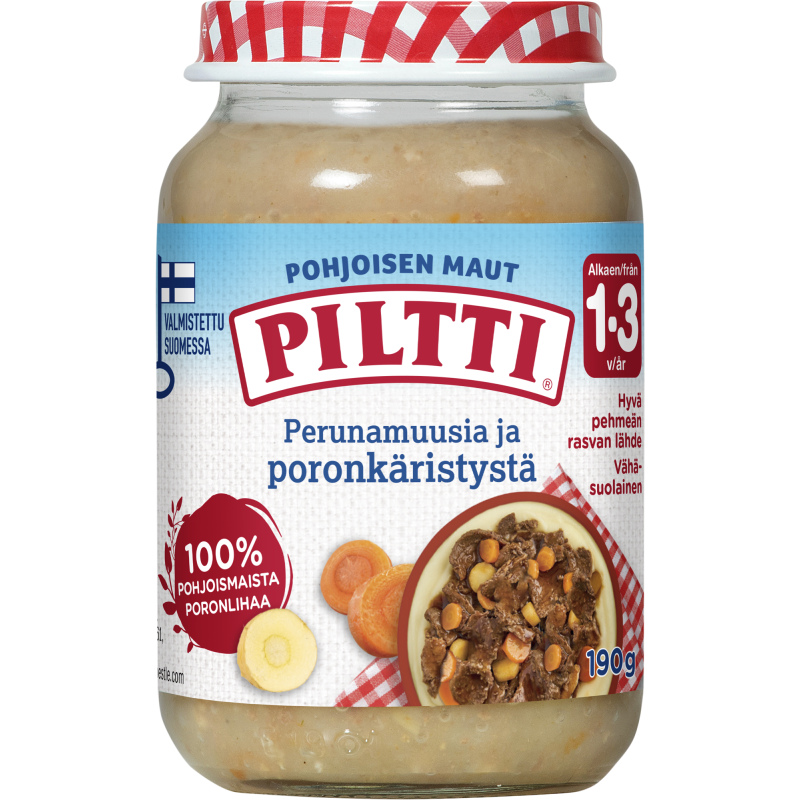 Lastenateria Piltti 190 g Pohjoisen maut Perunamuusia ja poronkäristystä lastenateria 1-3 v