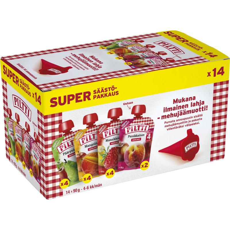 Supersäästöpakkaus Piltti 14 x 90 g 4-6 kk Hedelmä