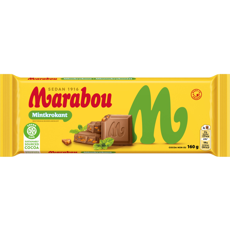 Suklaalevy Marabou 160 g Mintkrokant