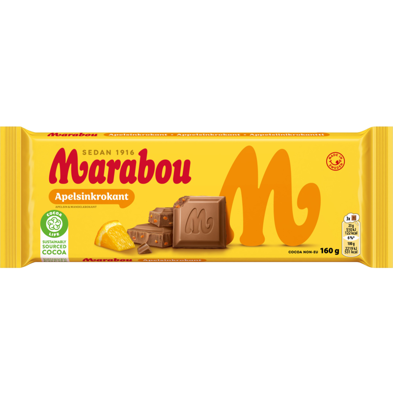 Suklaalevy Marabou 160 g Apelsinkrokant