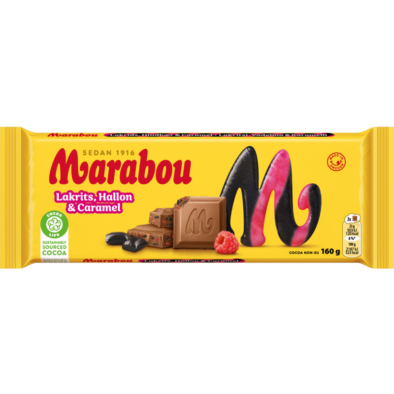 Suklaalevy Marabou 160 g Lakrits, Hallon & Caramel